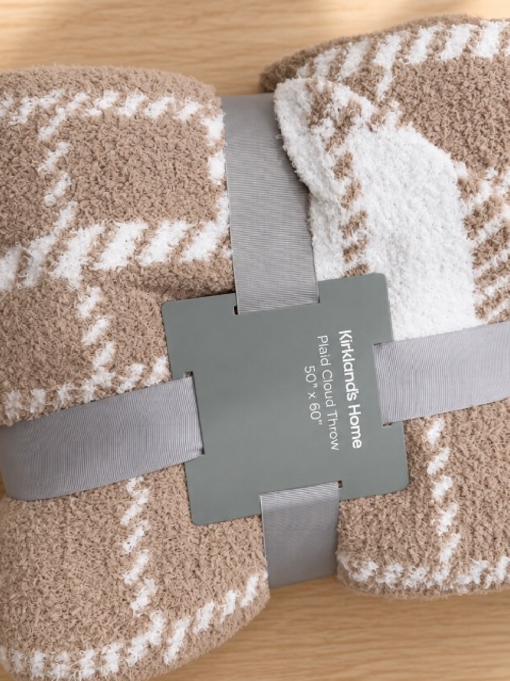 Cozy Plaid Throw Blanket in Taupe and White - Kirkland Home